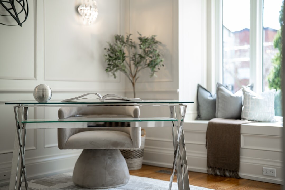 Modern editorial office interior with desks and plants