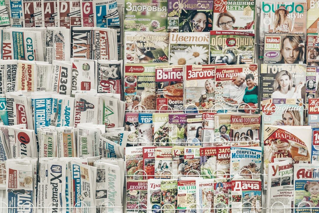Stack of old printed newspapers